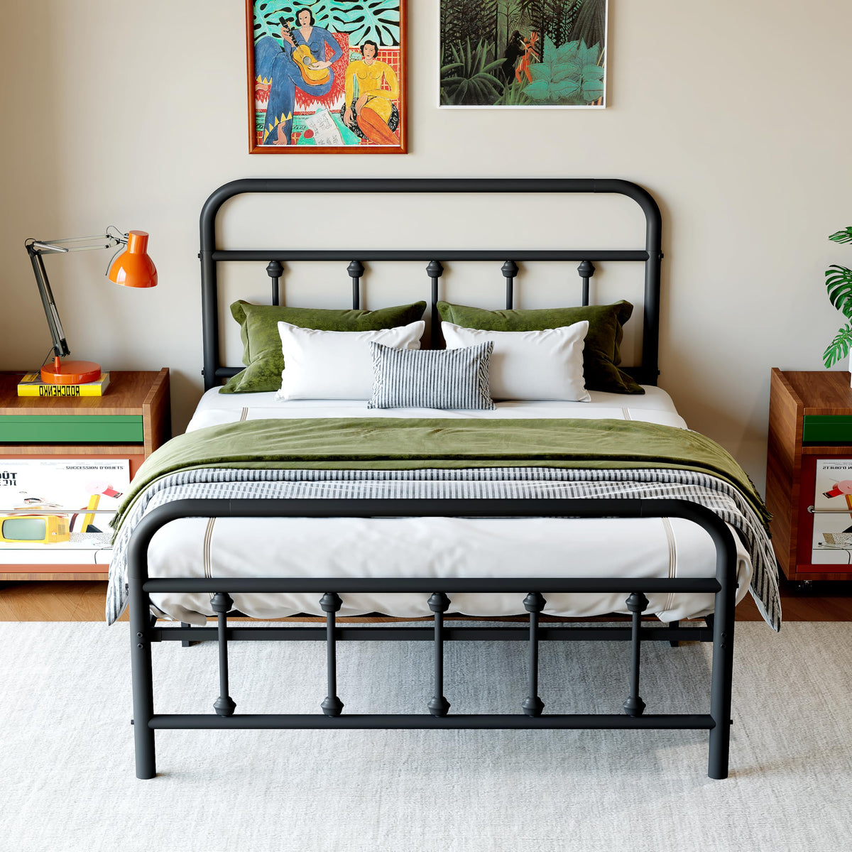 Black Twin Size Metal Bed Frame with Storage Space Y3457