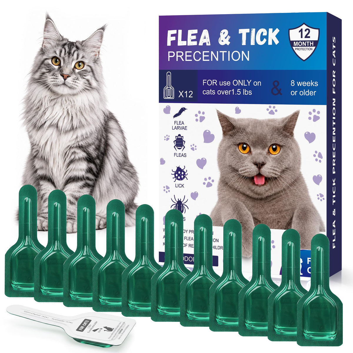 Cat Flea & Tick Topical Drops 12 Doses C8287