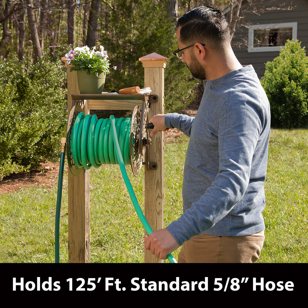 Cast Aluminum Wall Mount Hose Reel, Holds 125-Feet of 5/8-Inch Hose - Bronze D77741