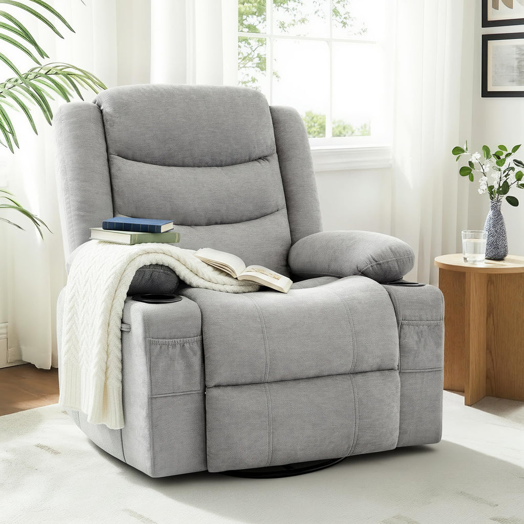 Grey Chenille Swivel Rocker Recliner Chair G80100
