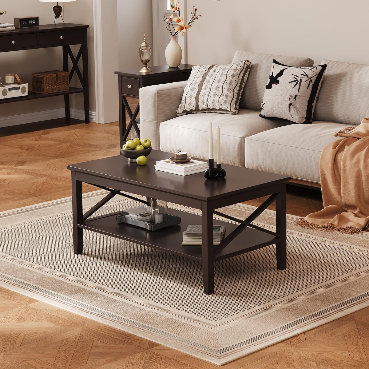 Espresso Wood Coffee Table with Storage 40 inches H3093