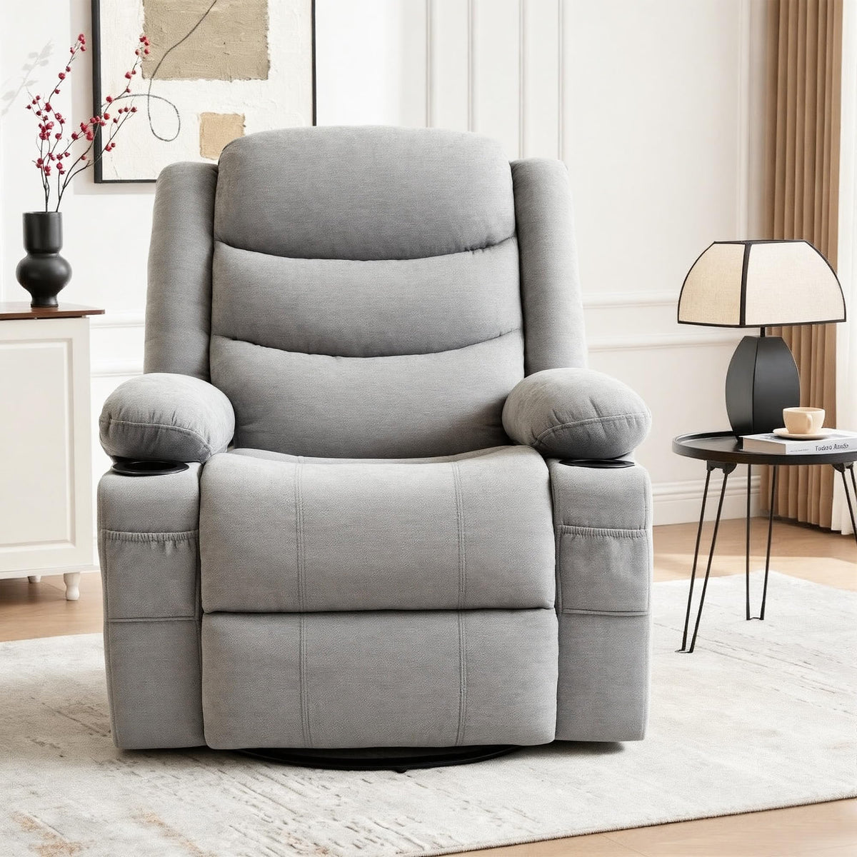 Grey Chenille Swivel Rocker Recliner Chair G80100